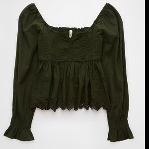 American Eagle Outfitters Green babydoll Ruffled Blouse
